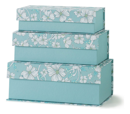 Cajas De Almacenamiento Decorativas Botanicas Azules Con Tap