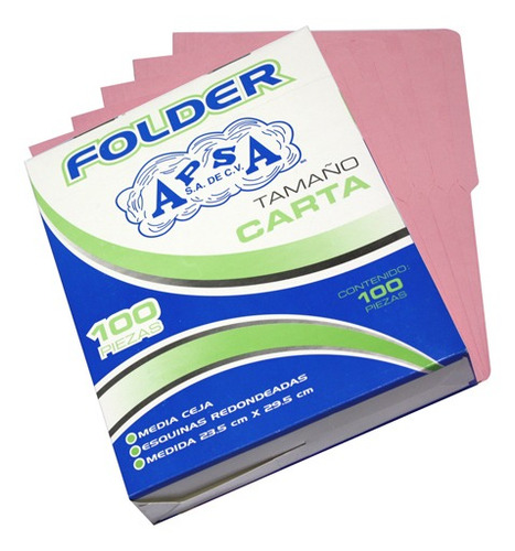Folder Tamaño Carta Marca Apsa L13fc 100 Folders Color Rosa
