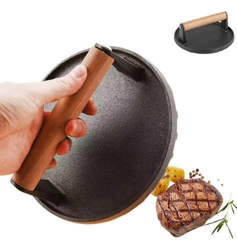 Prensa Redonda De Hierro Fundido 17 Cm Para Parrilla