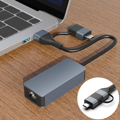 Adaptador Usb C Para Ethernet 2 Em 1 Conversor De Rede