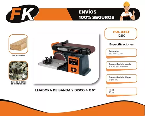 Lijadora de banda y disco 4 x 6 de 370 W (1/2 HP), Truper, Lijadora De Banda  y Disco, 12110