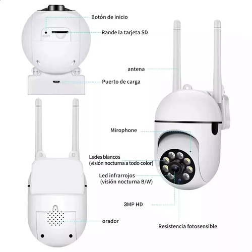 Cámara De Seguridad Ourlife Wifi Inalámbrica 2.4g/5g Alarma HD 1080p Foco 360° Con Resolución 2MP Visión Nocturna Incluida Audio Bidireccional Color Blanco Con App