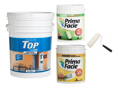 Pintura Látex Topline 20lt + Enduido4lt+fijador4lt+rodillo22