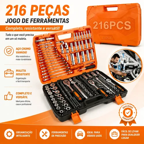 Kit Jogo De Chave Allen Catraca Ferramentas 216 Pcs Aço Cr-v
