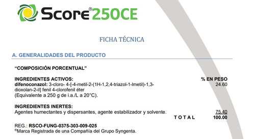 Score 250ce Difenoconazol Fungicida Sistémico 1 L