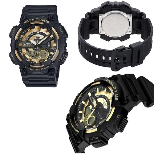Reloj Casio Aeq-110bw-9a Col. Negro Fondo Dorado Telememo Cr