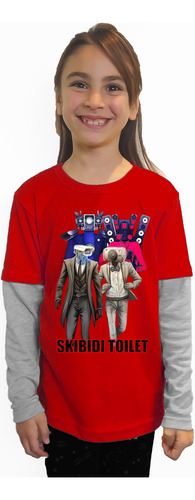 Polera Para Niños Manga Larga Diseño Skibidi Toilet Cod 001