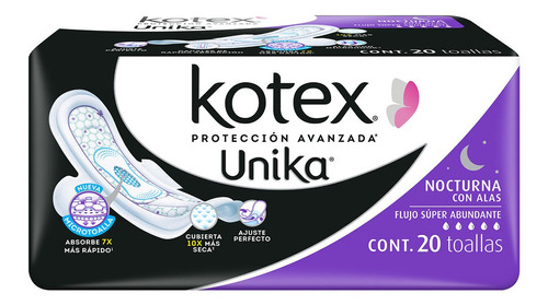 Toallas Femeninas Kotex Unika Nocturna Con Alas 20 Toallas