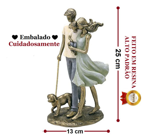 Escultura Familia Pai Mãe Passeando Com Filho E Cachorro