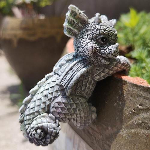 4x Estatua De Jardín Pequeño Dragón Plantador Escultura