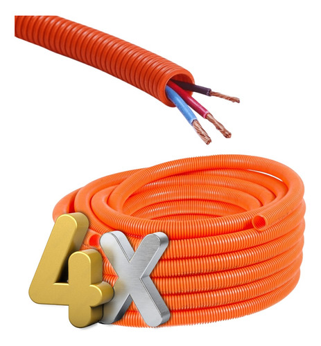 Caño Corrugado Flexible Naranja 3/4 4 Rollos X 25mts 