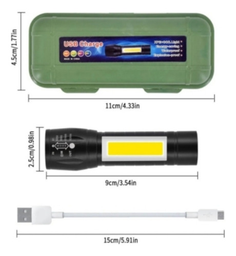 Linterna Tactica Recargable Usb De Larag Distancia Luz Led