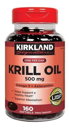 Aceite Krill Oil 500mg Kirkland 160 Softgels + Epa Y Dha Org Sabor Neutro