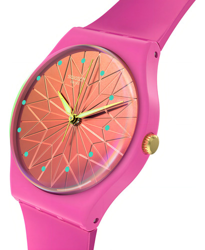 Reloj Swatch Fantastic Fuchsia So28p110 Correa Rosa Bisel Rosa Fondo Rosa