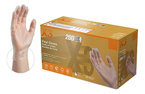 Guantes Industriales De Vinilo Transparente X3, Caja De 200,