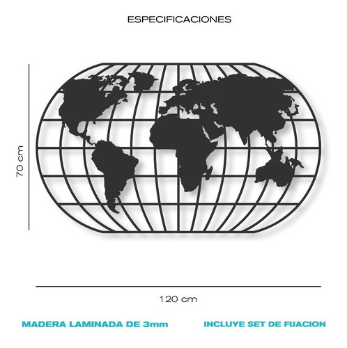 Imagen 8 de 9 de Cuadro En Madera Calada Mapamundi Planisferio 70cm X 120cm
