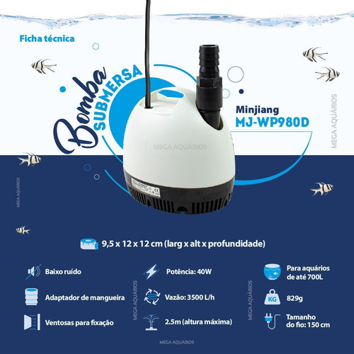 Bomba Para Sump Retorno De Água Mj-wp980d 3500l/h 220v