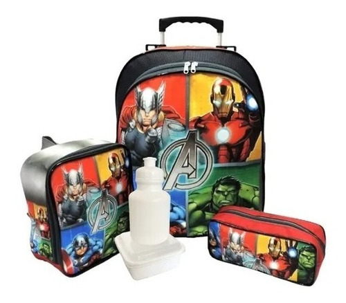 Kit Mochila Infantil Vingadores Rodinhas G + Lancheira F5