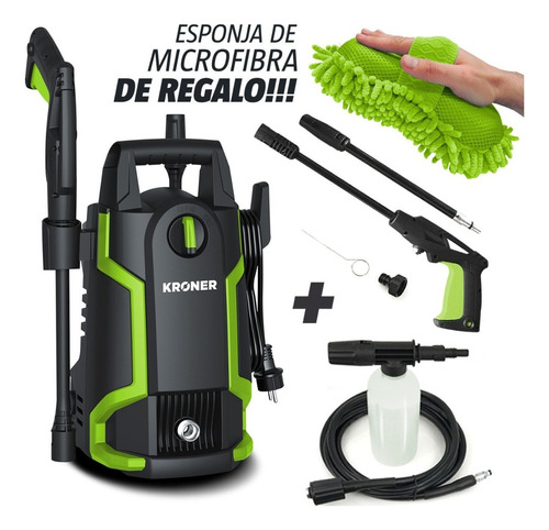 Hidrolavadora Alta Presión 1400w Super O F E R T A * Kroner Color Negro/Verde Frecuencia 50 Hz