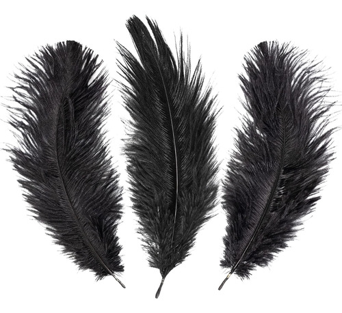 10 Plumas De Avestruz Negras Para Manualidades De 12-14 PuLG