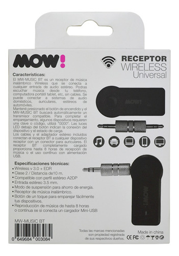 Imagen 9 de 12 de Receptor Música Bluetooth Celular Tablet Auto 3.5 Wireless