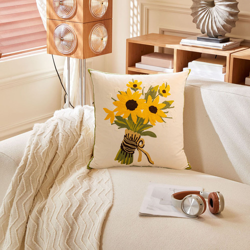 Funda De Almohada V De Algodón Con Forma De Girasol Para Jar