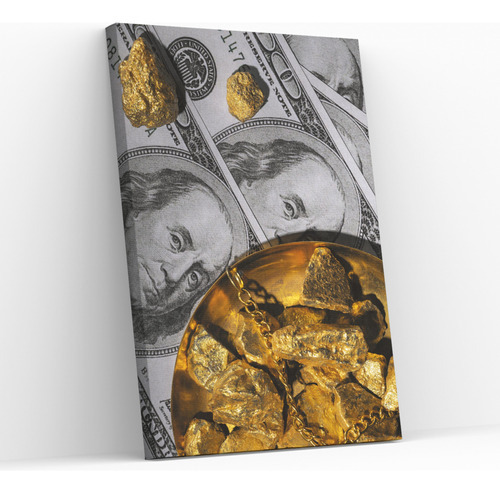 Quadro Dólar Dinheiro Ouro Decorativo Tela Canvas Sala 40x60
