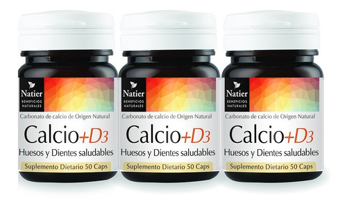 Calcio + Vitamina D3 Natural De 50 Capsulas - 3 Unidades