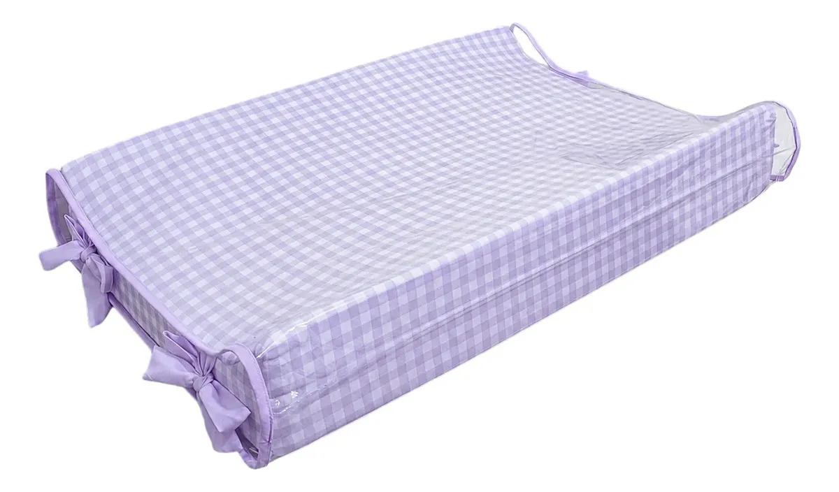 Trocador Americano Cômoda Bebe Impermeável Anatômico C/ Abas Cor Xadrez Lilás Estampado