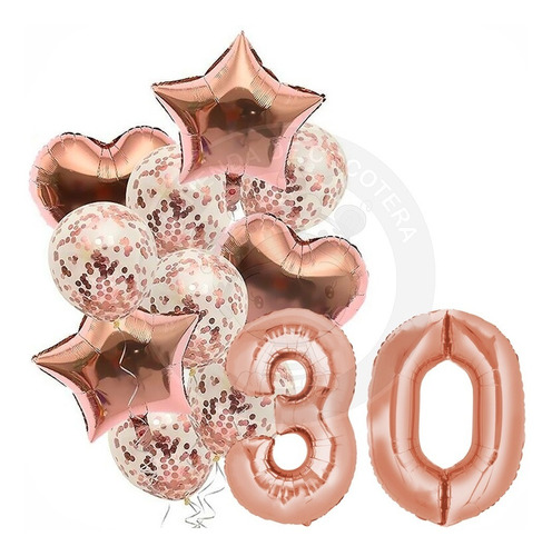 Numero 30 Rosa Gold 1 M + 10 Globos Latex Rosa Gold Confetti