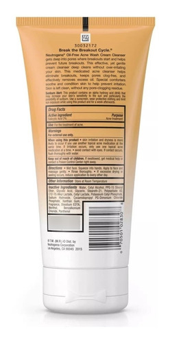 Imagen 2 de 2 de Limpiador En Crema Neutrogena Oil-free Acne Face Wash