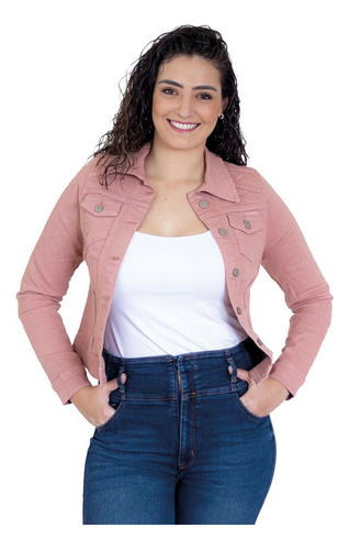 Chamarra Mujer Vaquera Mezclilla Premium Moda Casual Rosa