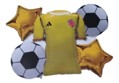 Bouquet Globos Colombia Camiseta Selección Amarilla Balón X5