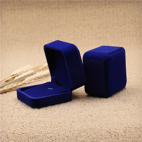 Imagen 3 de 6 de Set 2 Cajas De Terciopelo Anillo Aros Joyas Azul 7x7x4cm