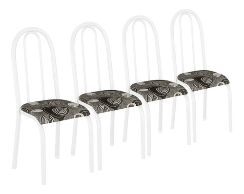 Conjunto Kit 4 Cadeiras Metal Aço Cozinha Branca Almofadada Cor da estrutura da cadeira Branco Cor do assento Cinza Desenho do tecido Geométrico