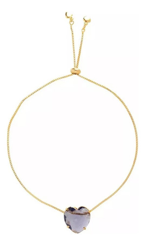 Kit 6 Pulseira Gravatinha Coração Lilás Folheado A Ouro 18k Comprimento 17 Cm Diâmetro 17 Cm