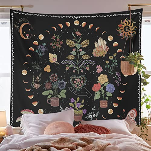 Tapiz Estético De Plantas, Tapiz De Fases Lunares Boho...