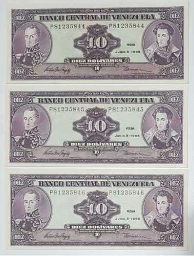 Tres Billetes Antiguos Con Seriales Consecutivos