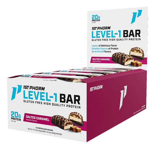 1st Phorm Level-1 Bar Barras De Proteina De 20grs 15 Pzs Sabor Caramelo Salado