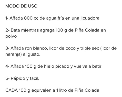 Piña Colada Artesanal Suncoctel - 10kg=100 Litros