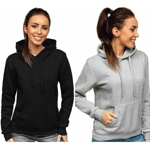Imagen 3 de 10 de Pack X2 Buzo Canguro Capucha Hoddie Mujer Frisado Invierno