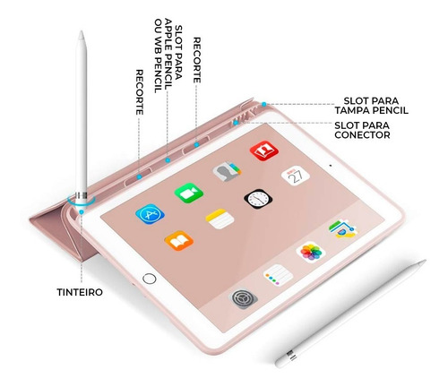 Imagem 3 de 6 de Capa iPad 7/8a Ger. 10.2 Wb Slim C/ Comp. P/pencil Ouro Rosa