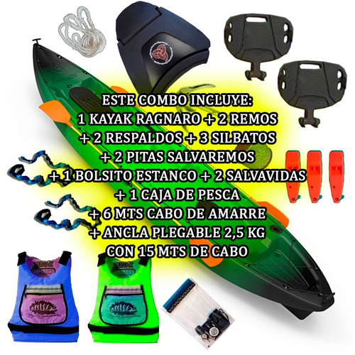 Imagen 2 de 10 de Kayak Ragnarok De Skandynavian 3 Personas Combo 8 Premium