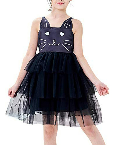 Vestido Niña Gato Negro 4-10 Años.