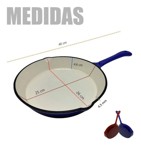 Imagen 3 de 10 de Sarten De Hierro Fundido Esmaltada Antiadherente Blanco 25cm