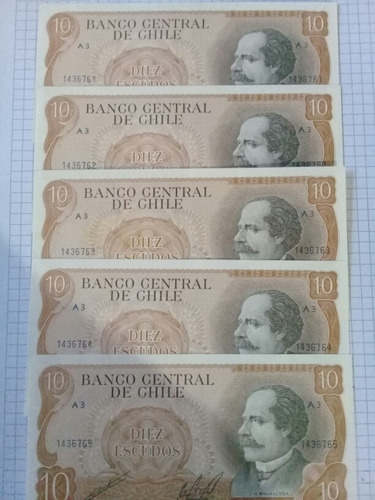 Billete 10 Escudos Chile Serie A3 Balmaceda. Cano- Molina.