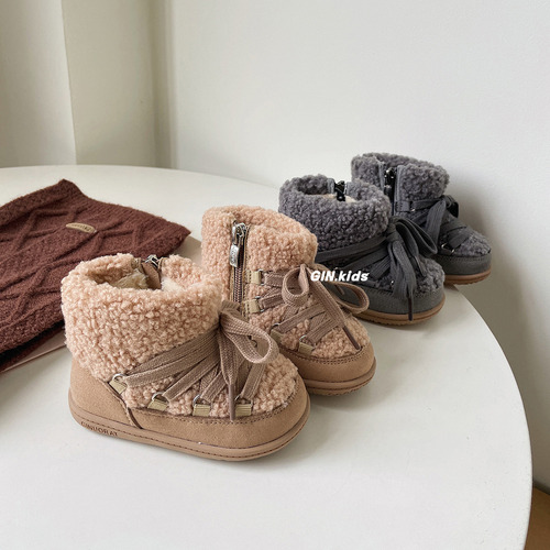 Botas Para Niños Con Suela Suave Gris Camel, Zapatos De Invi