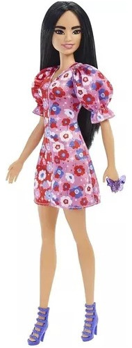 Muñeca Barbie Fashionista 177 Vestido Rosa Floreado