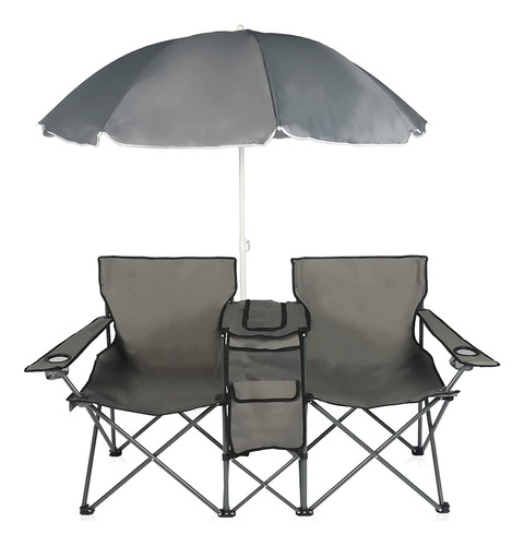 Silla De Camping Plegable Con Sombrilla, Color Gris