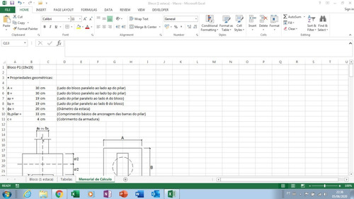 Planilha Para Cálculo De Sapata De Divisa+bloco Com 1 Estaca